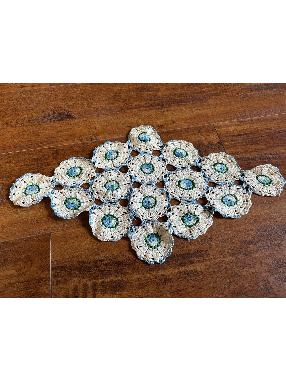 Vintage Handmade Crochet Table Runner with Floral Motif